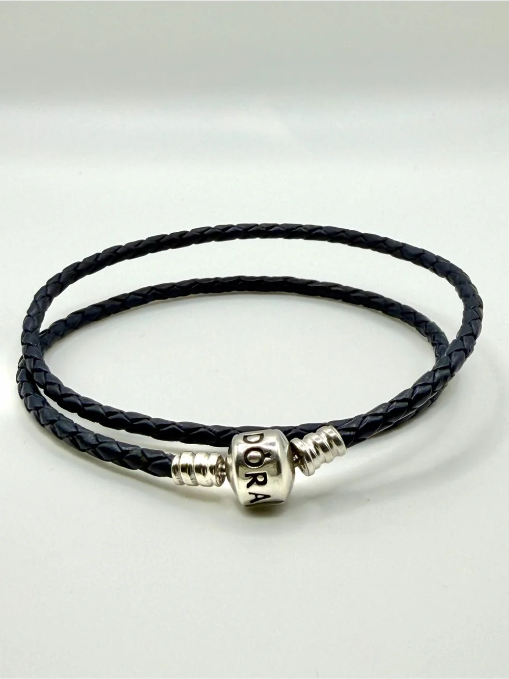 Pandora Navy Blue Double Leather Wrap Bracelet S925 ALE Sterling Silver